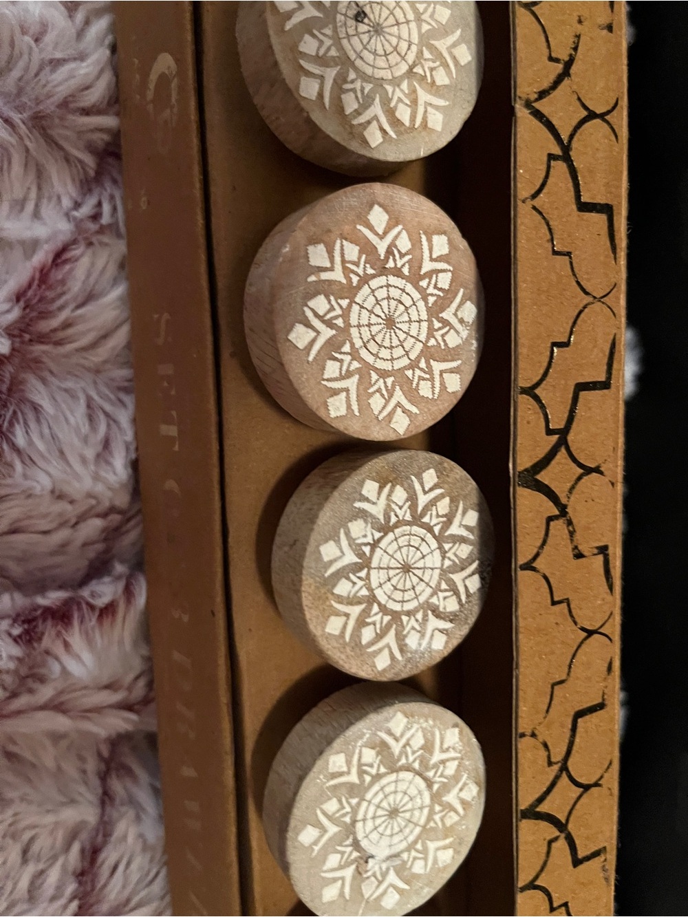 Handcrafted Wooden Drawer Knobs with White Mandala Inlay 14